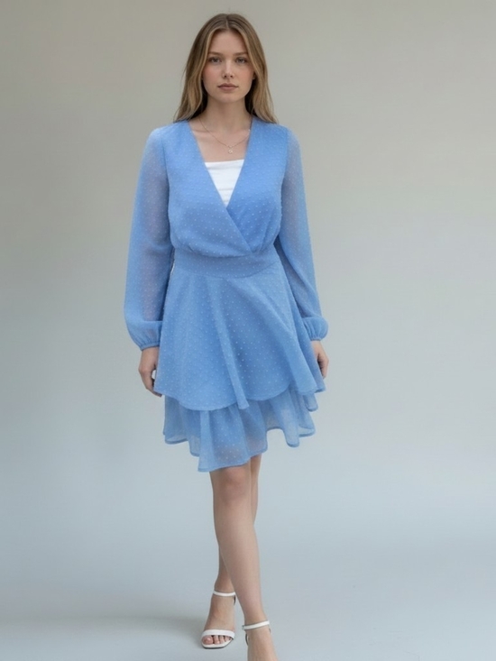 Jessica Simpson Dresses & Skirts - Jessica Simpson Light Blue Wrap back Tiered Long-Sleeve Dress